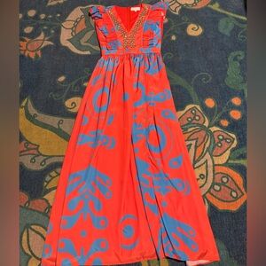 Vibrant Red and Blue Maxi Dress